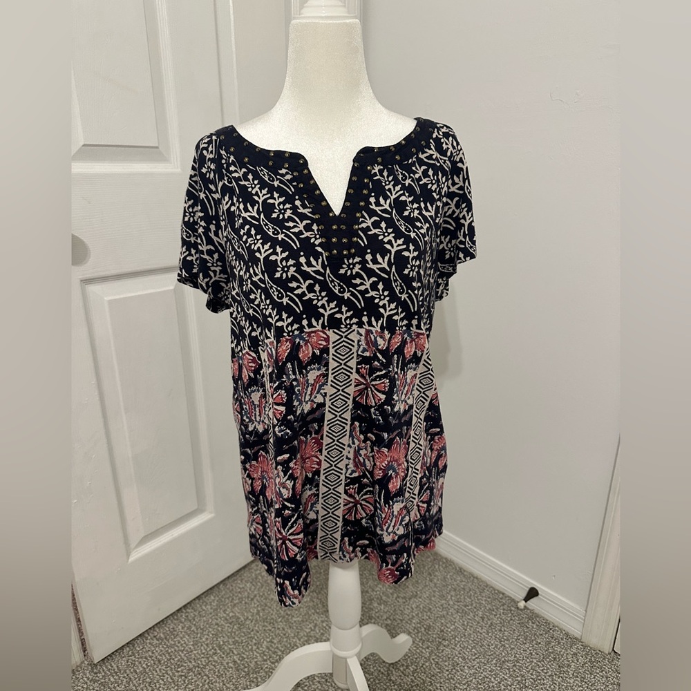 Lucky Brand Navy Top with Gold Stud Accents